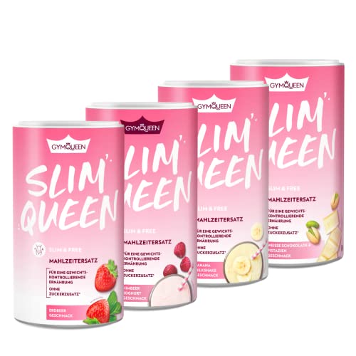 GymQueen Slim Queen Abnehm Shake 4x420g, Topseller Set 5, Leckerer Diät-Shake zum einfachen Abnehmen, Mahlzeitersatz mit wichtigen Vitaminen und Nährstoffen, nur 250 kcal pro Portion