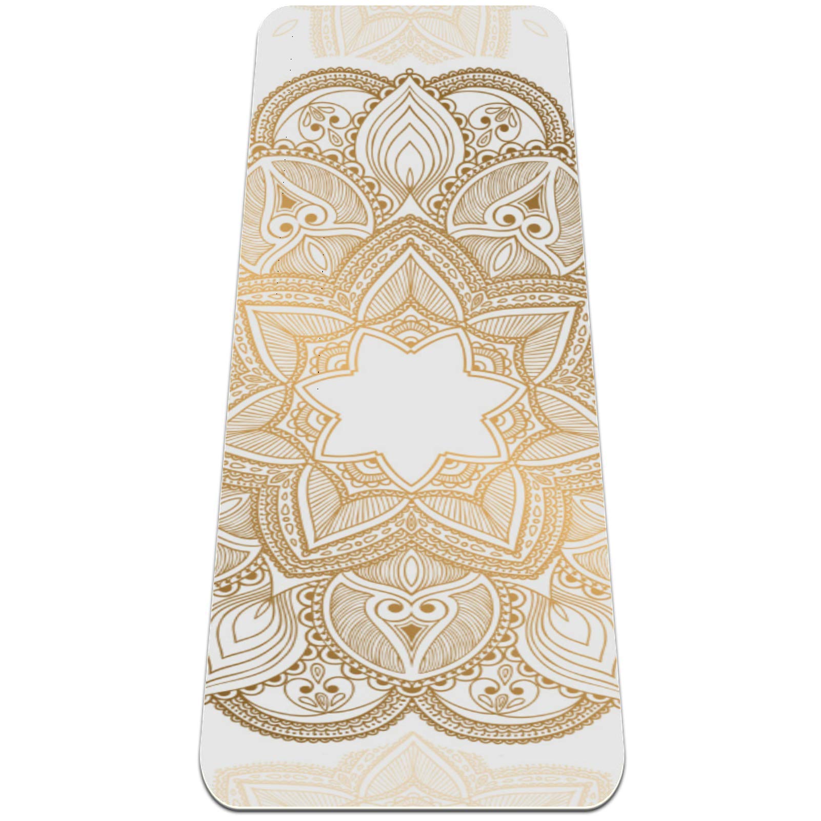 BestIdeas Yogamatte Golden Mandala auf Weiß für Yoga, Pilates, Bodenübung Männer Frauen Mädchen Jungen Kinder Anfänger Rutschfestes Design