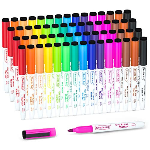 Shuttle Art Whiteboard Stifte, 60 Magnet-Whiteboard-Marker in 15 Farben mit feiner Spitze und Radiergummi, abwischbar, große Menge, auf Whiteboards, magnetischen Schreibtafeln