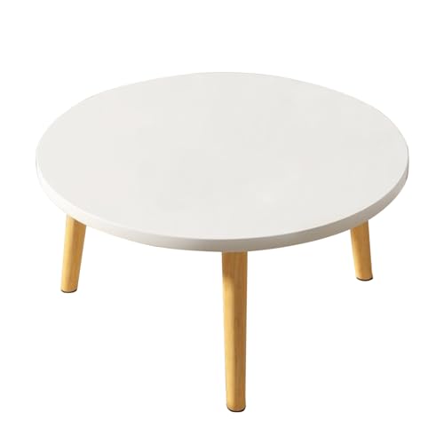Saterkali Niedriger runder Couchtisch – Wohnzimmertisch Haushalt Einfacher moderner Tisch nordischer Stil 60 cm rund Freizeit Teetisch Möbel, einfach zu montieren, Weiß