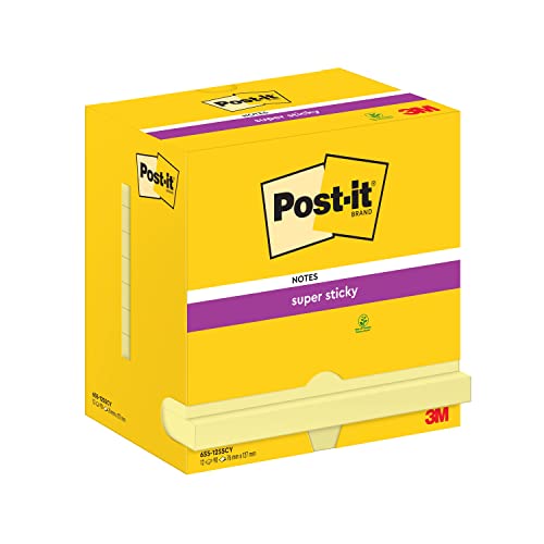 Post-it Super Sticky Notes, Gelb, 76 mm x 127 mm, 12 Blöcke