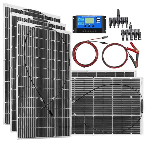 Tragbares 500W Solarpanel, monokristallin Solarladung mit 50A Controller USB Ausgang zum Aufladen von 12V Batterien (belüftetes AGM-Gel) für Wohnmobil, Wohnwagen, Wohnmobil, Boote, Dächer