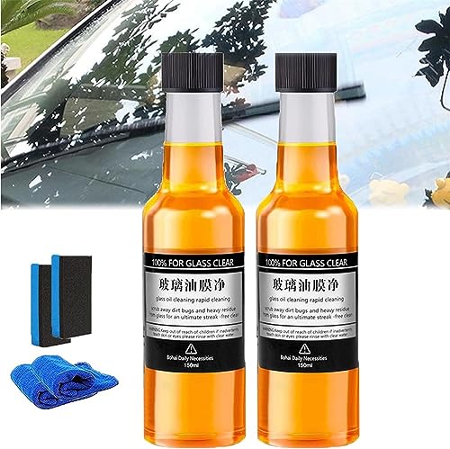 Car Glass Oil Film Stain Removal Cleaner,Oil Film Remover for Glass,Car Windshield Oil Film Cleaner,for Car Windows and Glass Cleaning,with Sponge (2Pcs)