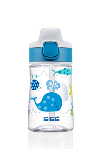 SIGG Miracle Kinder Trinkflasche (0.35 L), Kinderflasche mit auslaufsicherem Deckel, einhändig bedienbare Trinkflasche mit Strohhalm