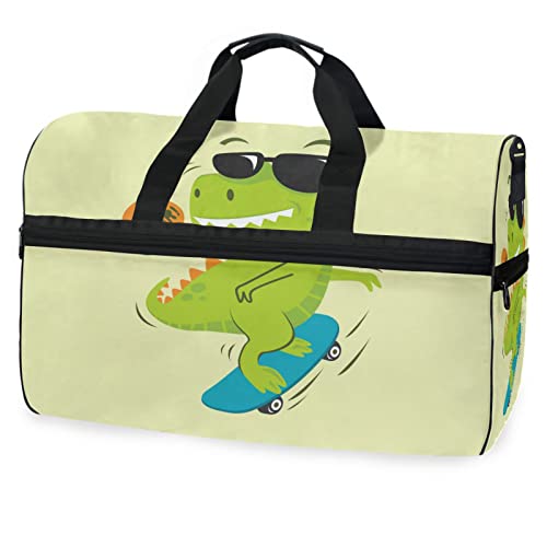 Brüllen Dinosaurier Skateboard Cartoon Sporttasche Badetasche mit Schuhfach Reisetaschen Handtasche für Reisen Frauen Mädchen Männer