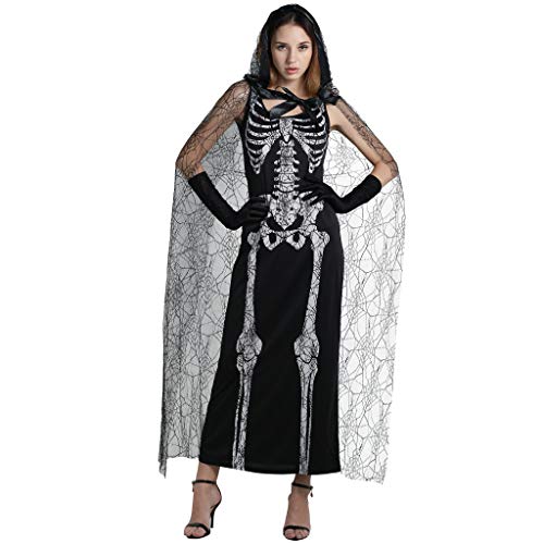 EraSpooky Damen Spinnennetz Skeleton Lady Halloween Kostüm