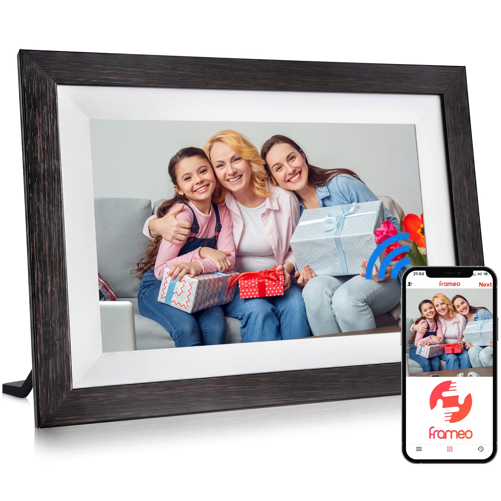 Frameo WiFi Digital Picture Frame 32GB Memory 10.1 Inch, 1280x800 HD IPS Touch Screen Photo Frame Electronic, Easy Setup, Share Photos or Videos Anywhere via Free Frameo APP