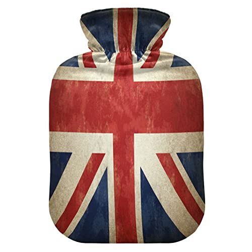 YOUJUNER Wärmflasche mit Vintage UK Flagge Abdeckung 2 Liter großer Wärmbeutel Warm Komfort Handfüße Wärmer