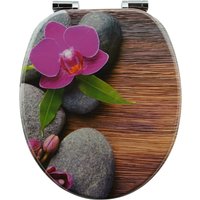 SANFINO® Premium WC Sitz mit Absenkautomatik – hochwertige Toilettendeckel aus Holz, viele bunte Motive, hoher Sitzkomfort, einfache Montage inklusive Montageanleitung – "Orchid"