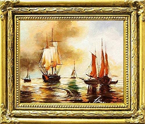jvmoebel Gemälde Ölbild Bild Ölbilder Rahmen Bilder Seefahrt Schiffe Meer Ölgemälde 04974