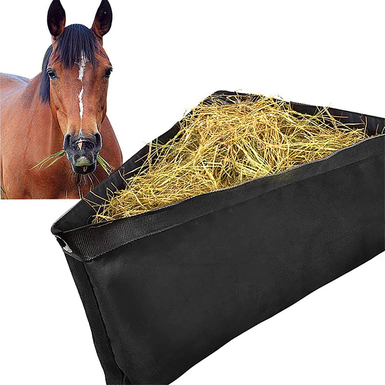 GLocKi Heusack mit großer Kapazität für Pferde, Eckheu-Futtersäcke, reduziert Abfall, mit Netzboden und Schnappverschluss, für Pferdeanhänger Ställe