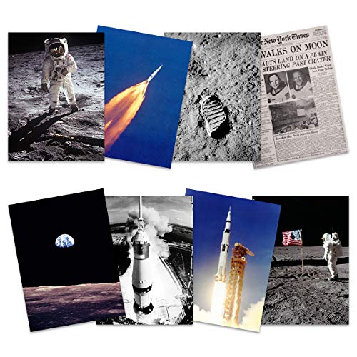 Wee Blue Coo Apollo 11 Astronaut Aldrin Armstrong 50th Anniversary Moon Landing Saturn V Rocket Wall Art Print Poster Home Decor Premium Pack of 8 Mond Rakete Wand Zuhause Deko
