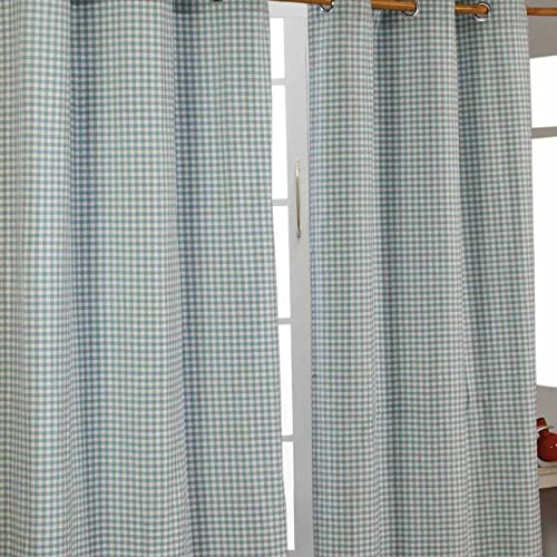 Homescapes handgewobener Vorhang Ösenvorhang Dekoschal Gingham im 2er Set, 117 x 137 cm, 100% Reine Baumwolle, blaugrün weiß kariert