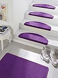 Hanse Home Stufenmatten Fancy – Treppen-Teppich Treppenmatten Selbstklebend Sicherheit Stufenteppich halbrund für Treppenstufen – Lila, ca. 23x65cm 15 Stück