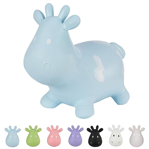 Hoppimals Tootiny Hüpfende Kuh Space Hopper für Kinder - Hüpftier ab 1 Jahr und älter - Verpackt im Geschenkkarton, inklusive Pumpe - Reiten auf aufblasbaren Tieren, Baby-Hüpfer – BLAU