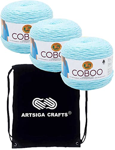 Lion Brand Strickgarn, Coboo Ice Blue, 3-Skein Factory Pack (gleiche Farblos) 835-106 Bundle mit 1 Artsiga Crafts Projekttasche
