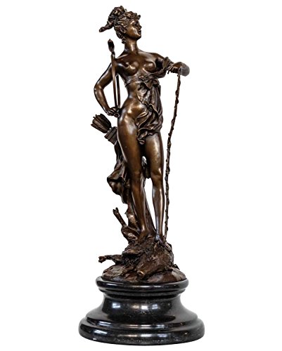 aubaho Bronzeskulptur Diana Jagd Bogen Wildschwein Antik-Stil Bronze Figur Statue 50cm