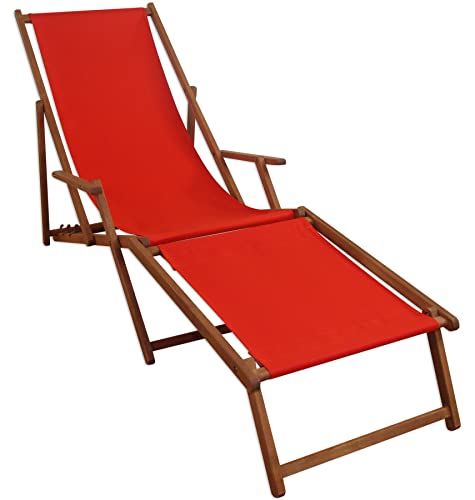 Sonnenliege Liegestuhl rot Fußteil Gartenliege Holz Deckchair Strandstuhl Gartenmöbel 10-308 F
