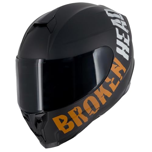 Broken Head BeProud Motorradhelm Matt-Schwarz & Orange - Integralhelm Mit Schwarzem Zusatz-Visier (XXL (63-64 cm))