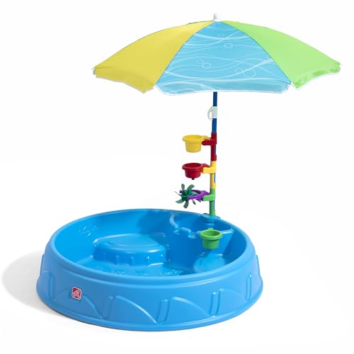 Step2 Play and Shade Planschbecken mit Sonnenschirm und Zubehör | Garten Wasser Spielzeug aus Kunststoff für Kinder in Blau | Planschbecken ohne Luft klein