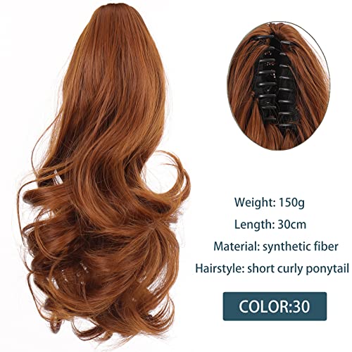 Pferdeschwanz-Verlängerung LANLAN Synthetic Short Wavy Big Grab Clip Ponytail Hair Extension Women Black Brown Ponytail Clip In Hair Tail Wig Haarteil für Frauen (Color : SW184-30)