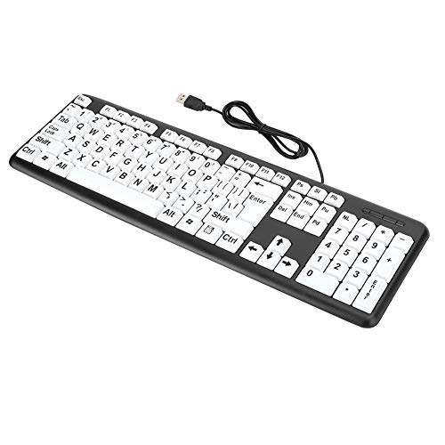 Zopsc-1 Kabelgebundene USB-Tastatur, USB-Tastatur, niedrige Sicht, schwarze Computer-Tastatur mit weißen großen Drucktasten (schwarz)
