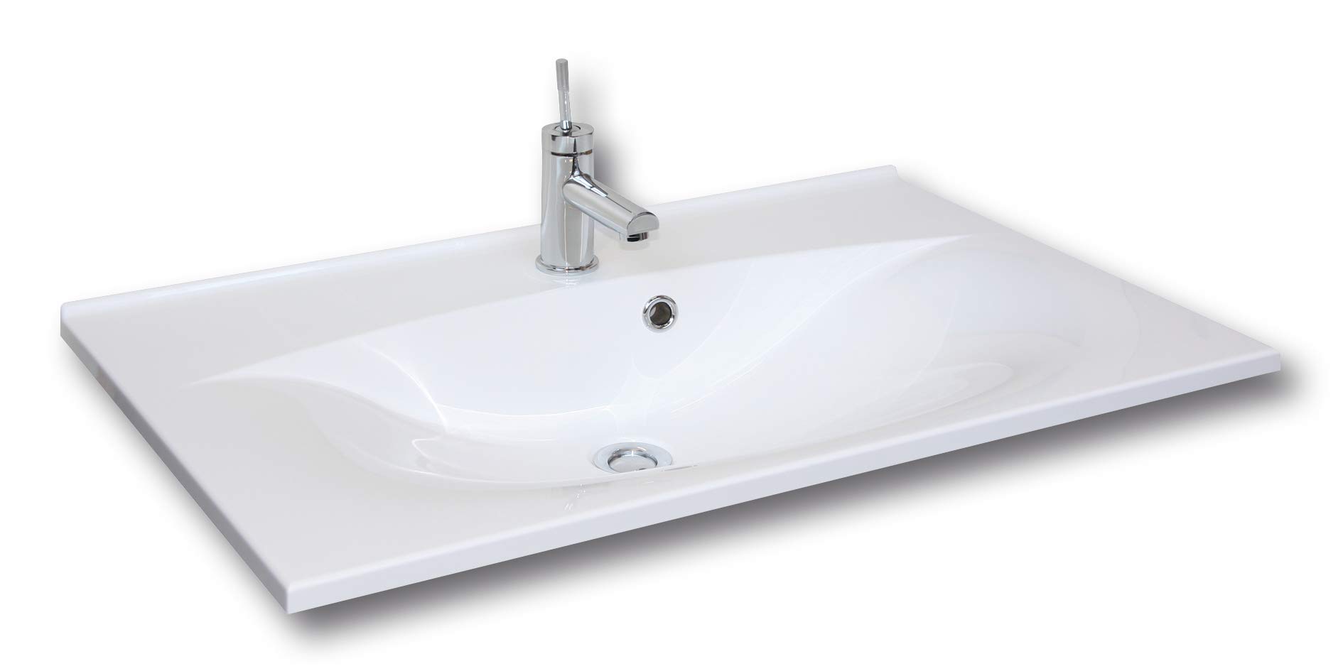 FACKELMANN Waschbecken CAPRI / Waschtisch aus Gussmarmor / Maße (B x H x T): ca. 80 x 14,5 x 50 cm / Einbauwaschbecken / hochwertiges Becken fürs Badezimmer und WC / Farbe: Weiß / Breite: 80 cm