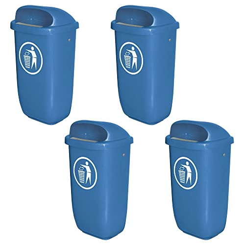 4 Abfallbehälter für den Außenbereich, 50 Liter, nach DIN 30713, Farbe: blau
