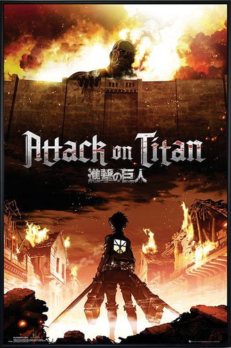 Close Up Attack On Titan Poster Manga/Anime (93x62 cm) gerahmt in: Rahmen schwarz