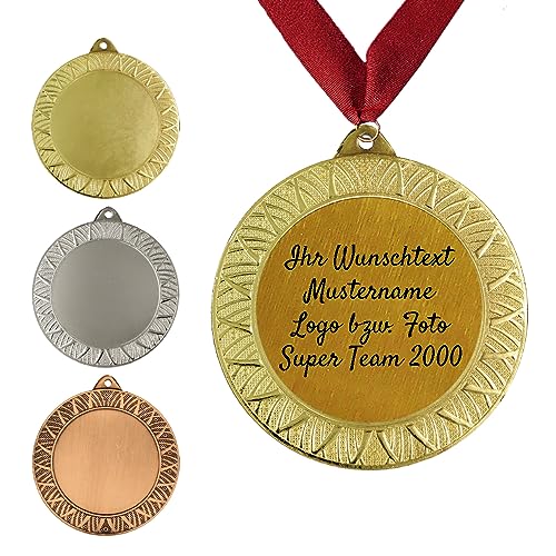 Personalisierte Medaille aus Metall in Gold, Silber & Bronze Farbe, mit Wunschtext, Foto und Logo (mit Halsband und Schachtel, Gold)