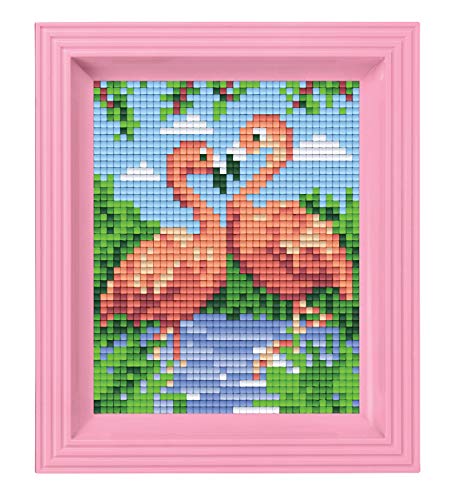 Pixel P31442 Mosaik Geschenkverpackung Flamingos, Pixelbild mit Rahmen zum Gestalten für Kinder und Erwachsene