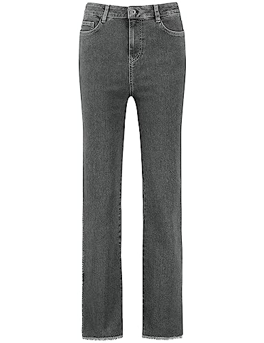 Taifun Damen Flared Jeans mit Saumschlitzen Hose Jeans lang Jeans unifarben, Washed-Out-Effekt reguläre Länge Dark Grey Denim 44