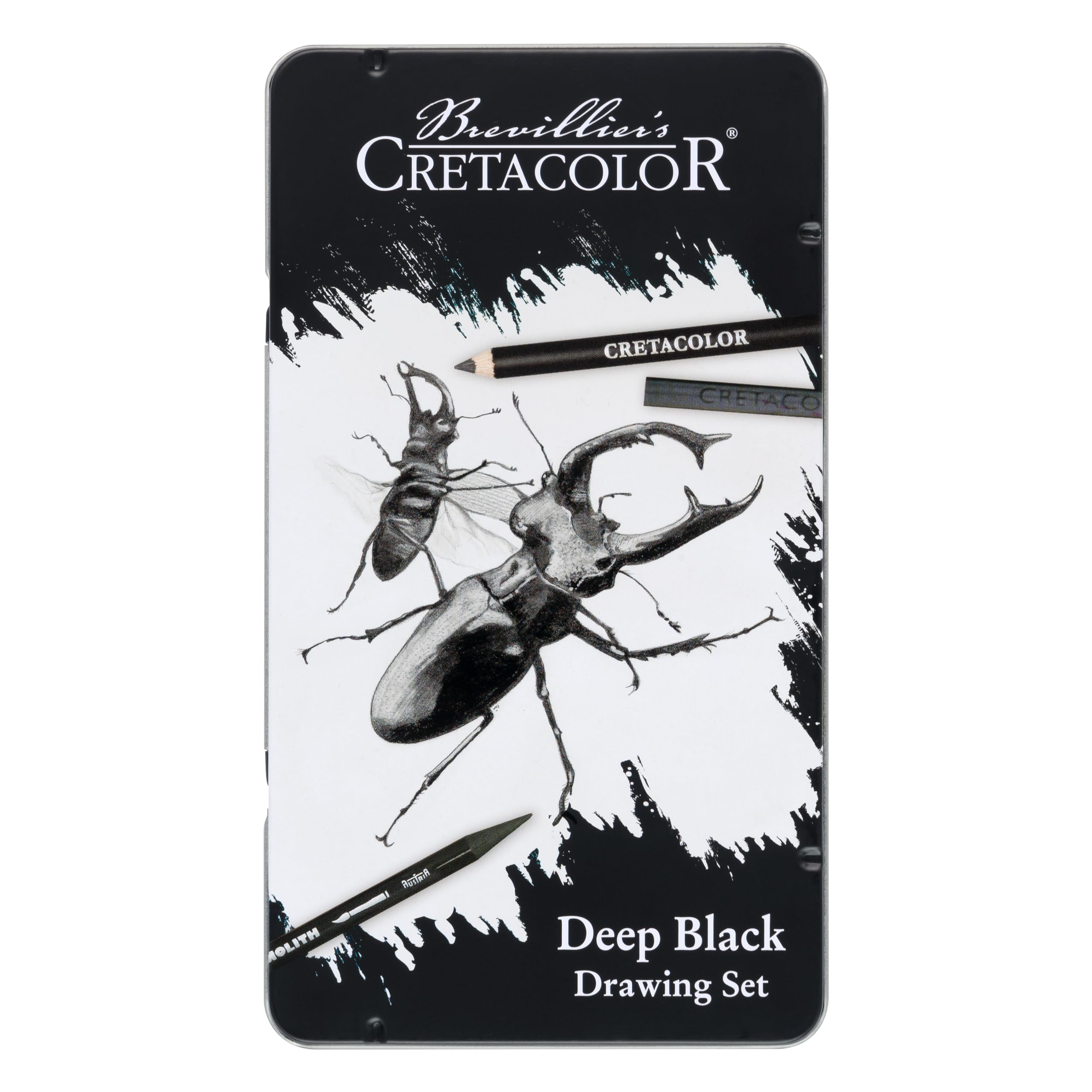 CRETACOLOR Deep Black, Drawing Set, Tiefschwarzes Zeichen- und Skizzierset, 10-teilig, Nicht giftig, hochpigmentiert, inkl. Radiergummi und Papierwischer, geeignet für Künstler und Anfänger
