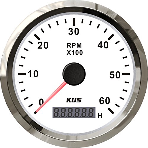 KUS Drehzahlmesser Drehzahlmesser mit Betriebsstundenzähler 6000RPM 85 mm 12V/24V mit Hintergrundbeleuchtung (weiß)