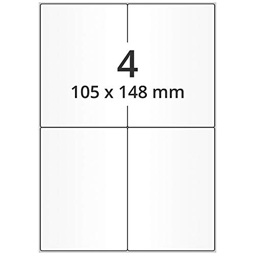 Labelident wetterfeste Folienetiketten - 105 x 148 mm - 400 PET Polyester Etiketten transparent matt, selbstklebend, 100 Blatt DIN A4 Bogen