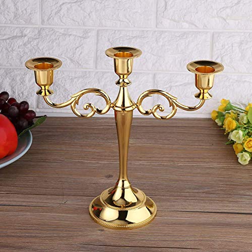 Growcolor Kerzenhalter, 3-armig Kerzenständer - 2 Farben Europäische Metall Kerzenhalter Art Kandelaber Hochzeit Kerzenhalter Home Decor(Golden)