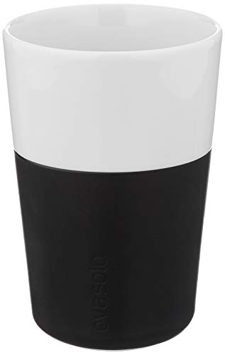 EVA SOLO 501003 Latte-Becher, 2-teilig, Silikonschale, 360 ml, Porzellan, Carbon Schwarz, 8,5 x 8,5 x 12,5 cm