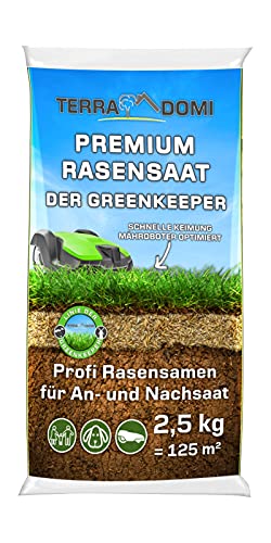 TerraDomi Premium Rasensamen 2,5kg für 125m² I Mähroboter optimiert I Für Greenkeeper und Hobbygärtner I schnellkeimende An- & Nachsaat für einen widerstandsfähigen und dichten Rasen