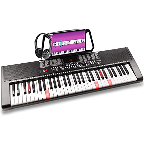 MAX KB5 - Digital Piano Keyboard für Anfänger Set, 61 Leuchttasten, mit Kopfhörer, 255 Sounds, 255 Rhythmen, Begleitautomatik, 3 stufiger Trainingsfunktion, Keyboard Piano - Schwarz