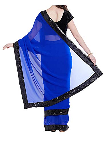 ABN Fashion Damen Faux Georgette Sari indisches ethnisches Kleid Hochzeit Sari mit ungenähter Bluse - Blau - Einheitsgröße