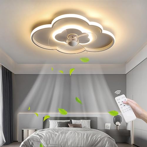 MyLjp Deckenventilator mit Beleuchtung, LED Deckenleuchte mit Ventilator Fernbedienung 50W Fan Deckenlicht Unsichtbares Leise Deckenlampe für Esszimmer Wohnzimmer Schlafzimmer Kinderzimmer Licht 53CM
