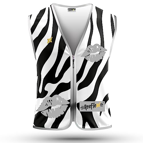 REEFLEXX - Stylische Damen Reflektorweste/Reflexionsweste - Für erhöhte Sichtbarkeit im Straßenverkehr - Wild Zebra Kiss - Größe XL