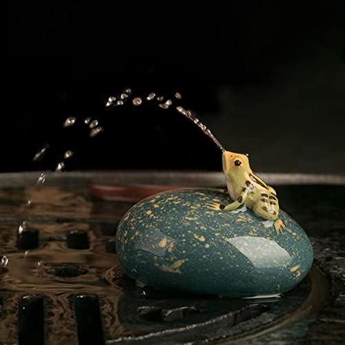 Tee-Haustier-Frosch, der Wasser sprühen kann, niedliches Zisha Kung Fu Tee-Ornament-Zubehör von Frosch-Tee-Set, tolles Geschenk für Teeliebhaber, Freund (5. Sprühen Sie Frosch und rundes Kieselcyan)