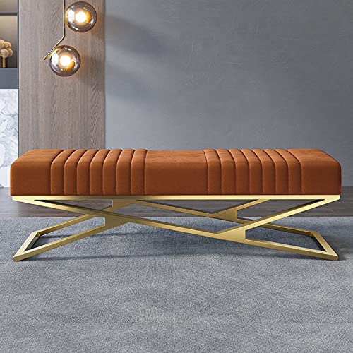 Samtgepolsterte Schuhbank, platzsparender Fußhocker für Wohnzimmer und Schlafzimmer, luxuriöse Schuhaufbewahrung mit Kissensitz, Orange, 80 x 38 x 42 cm (31 x 15 x 17 Zoll)