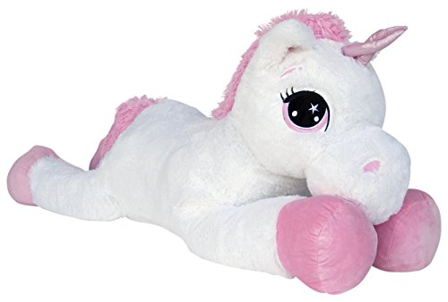 Wagner 9070 - Riesen Plüschtier XXL Plüsch Einhorn - liegend - 110 cm Gross in Weiss-pink