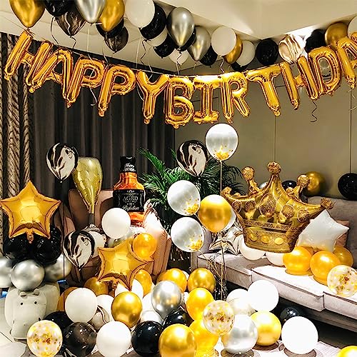 YinQin Luxuriöses Schwarzgold-Party-Geburtstagsballon-Set 110 Stück Geburtstag Luftballons Dekorationen, Geburtstags Dekorations mit Inflator, Punktkleber und Klebeband Party Dekoration