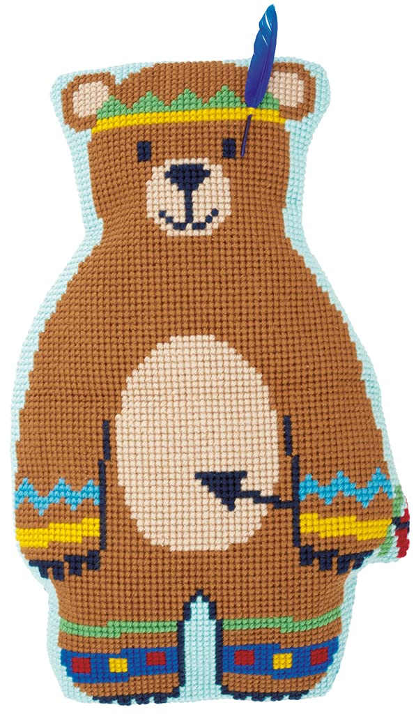 Vervaco Geformtes Bär Kreuzstichkissen/Stickkissen vorgedruckt, Baumwolle, Indian Bear, 40 x 40cm