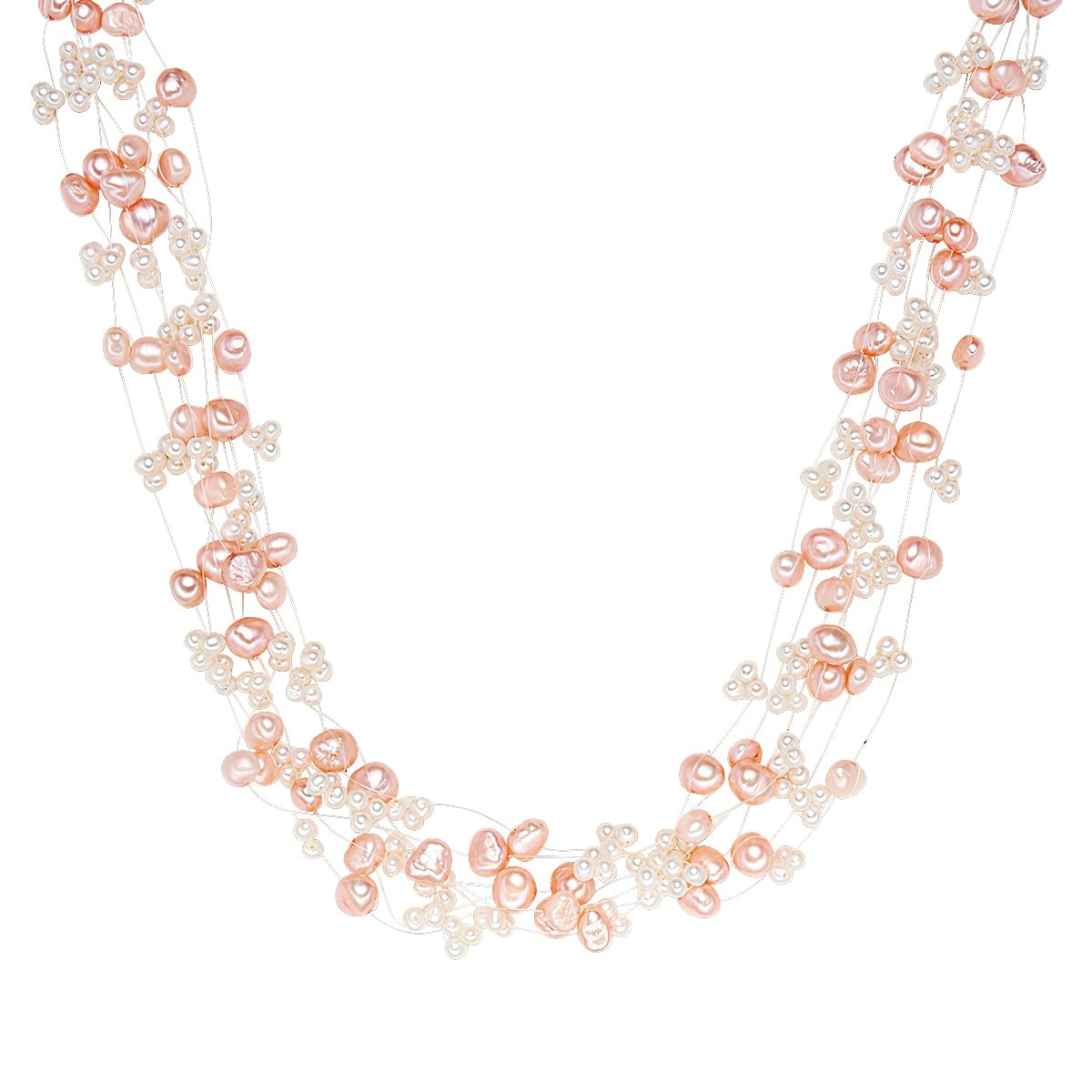Valero Pearls Damen-Kette Hochwertige Süßwasser-Zuchtperlen in ca. 4-6 mm Barock rosa/weiß 43 cm + 5 cm Verlängerung - Perlenkette Halskette mit echten Perlen rosé weiss 60200102