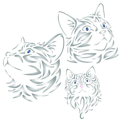 Katzenschablone, 16,5 x 16,5 cm (S) – Haustier-Tier-Katzenköpfe, Wandbild Schablonen für Malvorlage