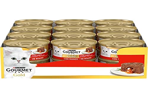 Purina Gourmet Gold Weiches Herz Nassfutter für Katzen mit Rindfleisch, 24 Dosen à 85 g
